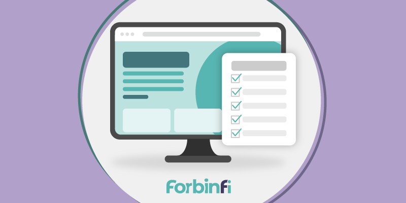 Illustration of website on computer with checklist next to it and all items checked off