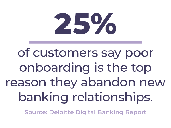 Stat card that says 25% of customers say poor onboarding is the top reason they abandon new banking relationships