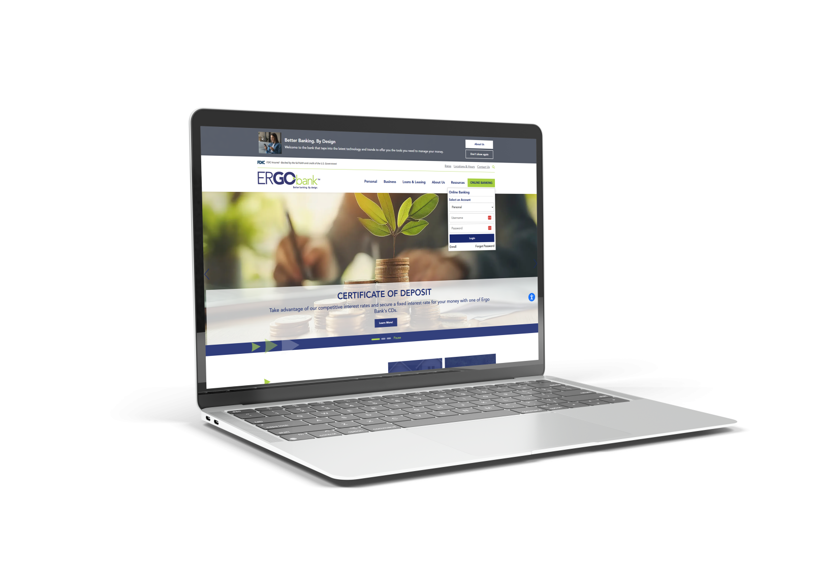 Ergo Bank website example on a computer screen
